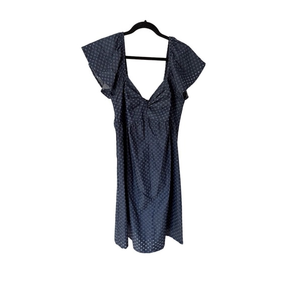 La Relaxed Dresses & Skirts - LA Relaxed Navy Blue Eyelet Denim Mini Dress Tie Front Cutout Back Size L NWT
